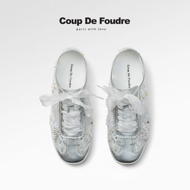 CDF女鞋2025春季新款时尚ins风德训鞋舒适百搭平底亮片蕾丝网面鞋,女鞋,德训鞋,淘宝优惠券,粉丝福利购,淘宝优惠卷