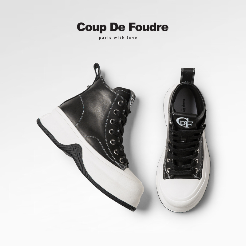 CDF女鞋轻奢冬季经典时尚百搭休闲运动靴真皮厚底增高短筒女靴潮