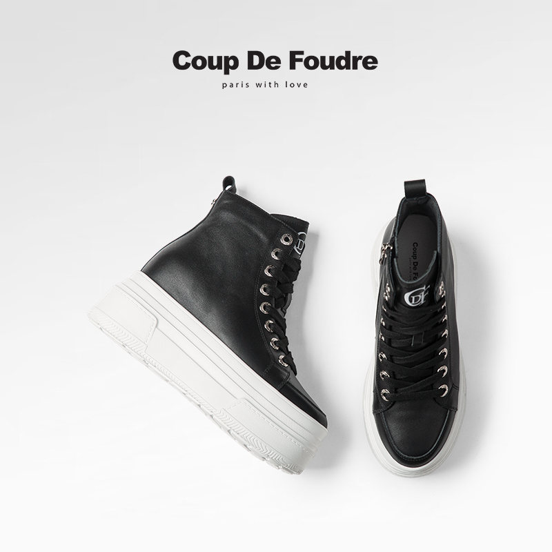 CDF女鞋轻奢秋冬季经典时尚百搭真皮休闲运动靴厚底增高简约女靴