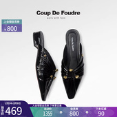 低跟套脚真皮休闲尖头鞋 CDF轻奢时尚 防滑包头拖鞋 新款 子百搭 夏季