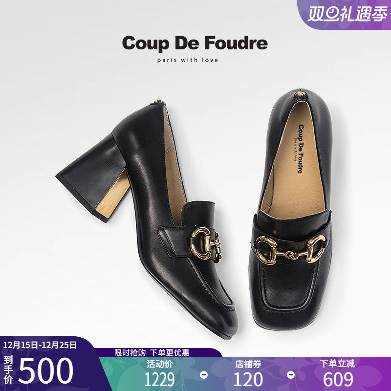 CDF轻奢时尚法式高跟单鞋女鞋潮流百搭显瘦舒适耐磨黑色小皮鞋