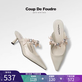 包头拖鞋 CDF女鞋 珍珠蝴蝶结细跟半拖女 时尚 气质时装 2025夏季 新款