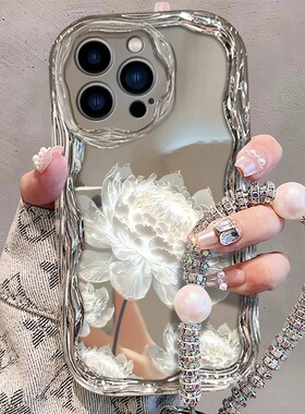 白色昙花适用于苹果15pro手机壳新款华为mate60全包opporeno11女款vivox100荣耀100硅胶小米14保护套防摔软壳