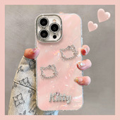 闪钻kt猫适用苹果16promax新女款 专用手机外壳iPhone15高级感14带手链12自带镜头膜13防摔挂绳可爱好看保护套