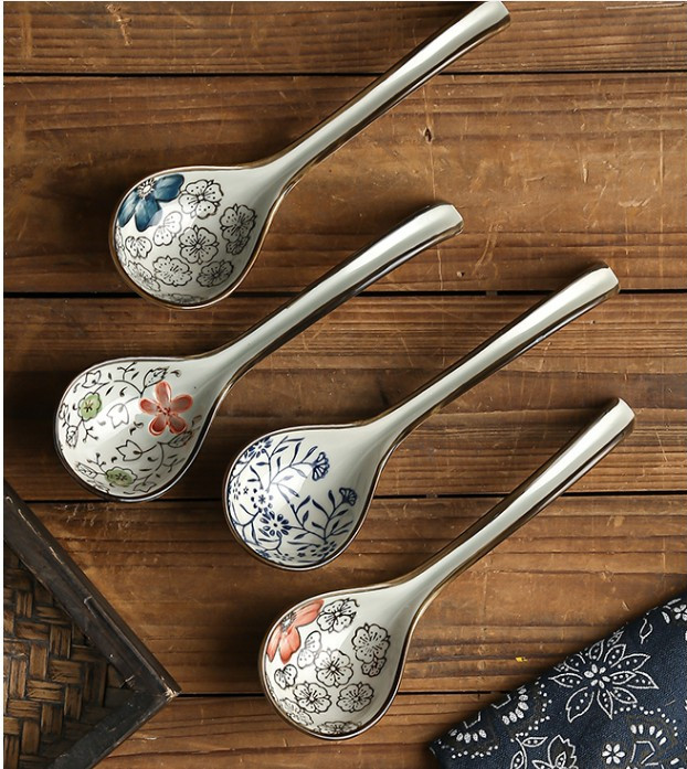 长柄汤勺子陶瓷创意家用勺子日式