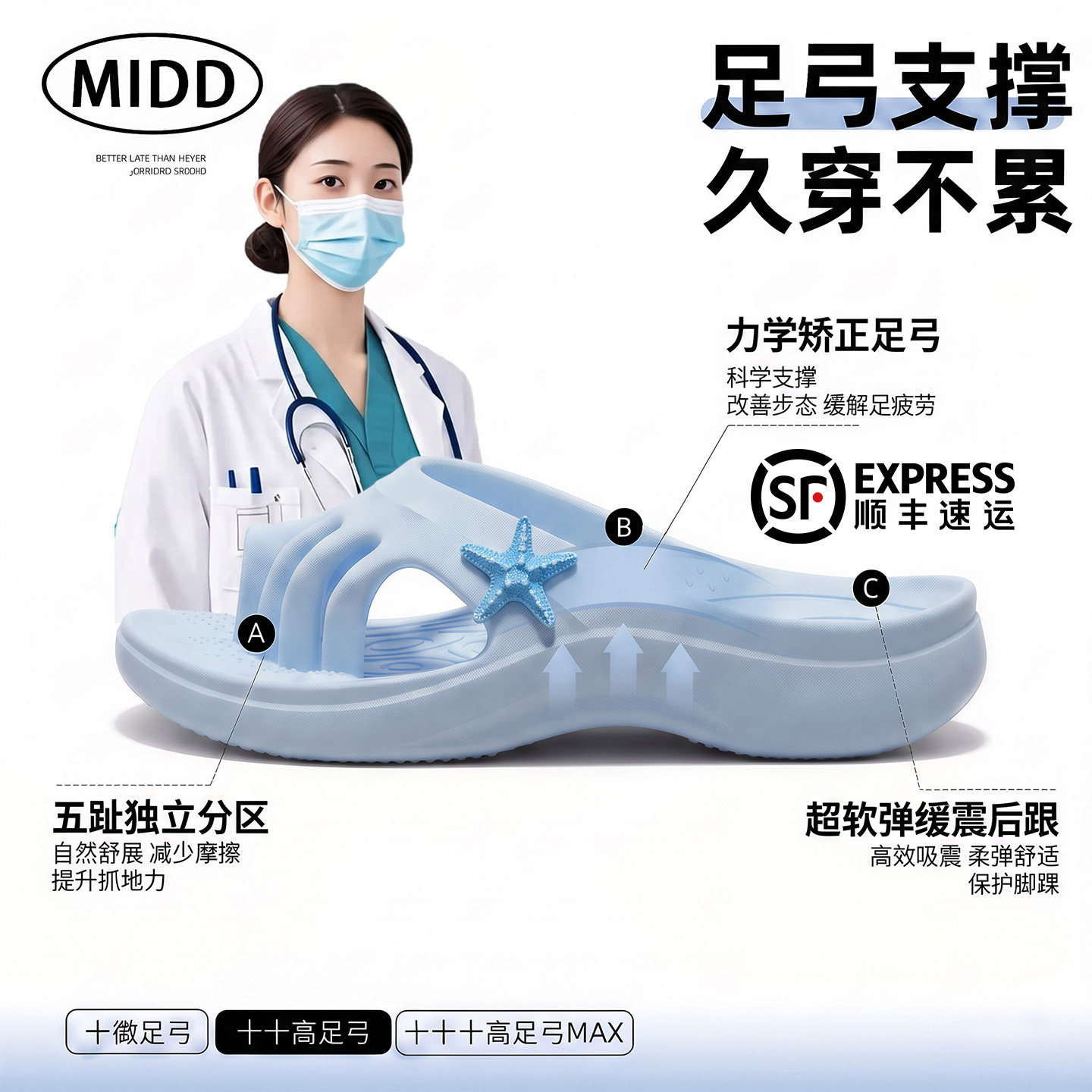 爪爪五指拖鞋女款拇指外翻分趾矫正足弓支撑防滑防臭静音居家凉拖