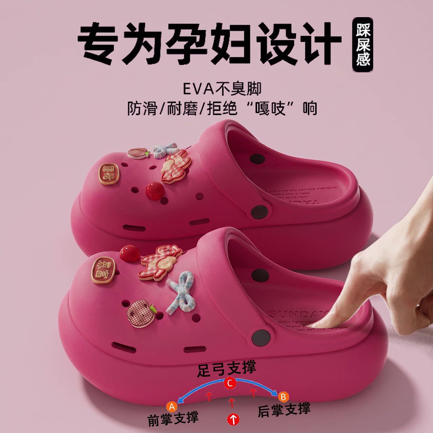 孕妇洞洞鞋女夏厚底防滑防臭外穿图片