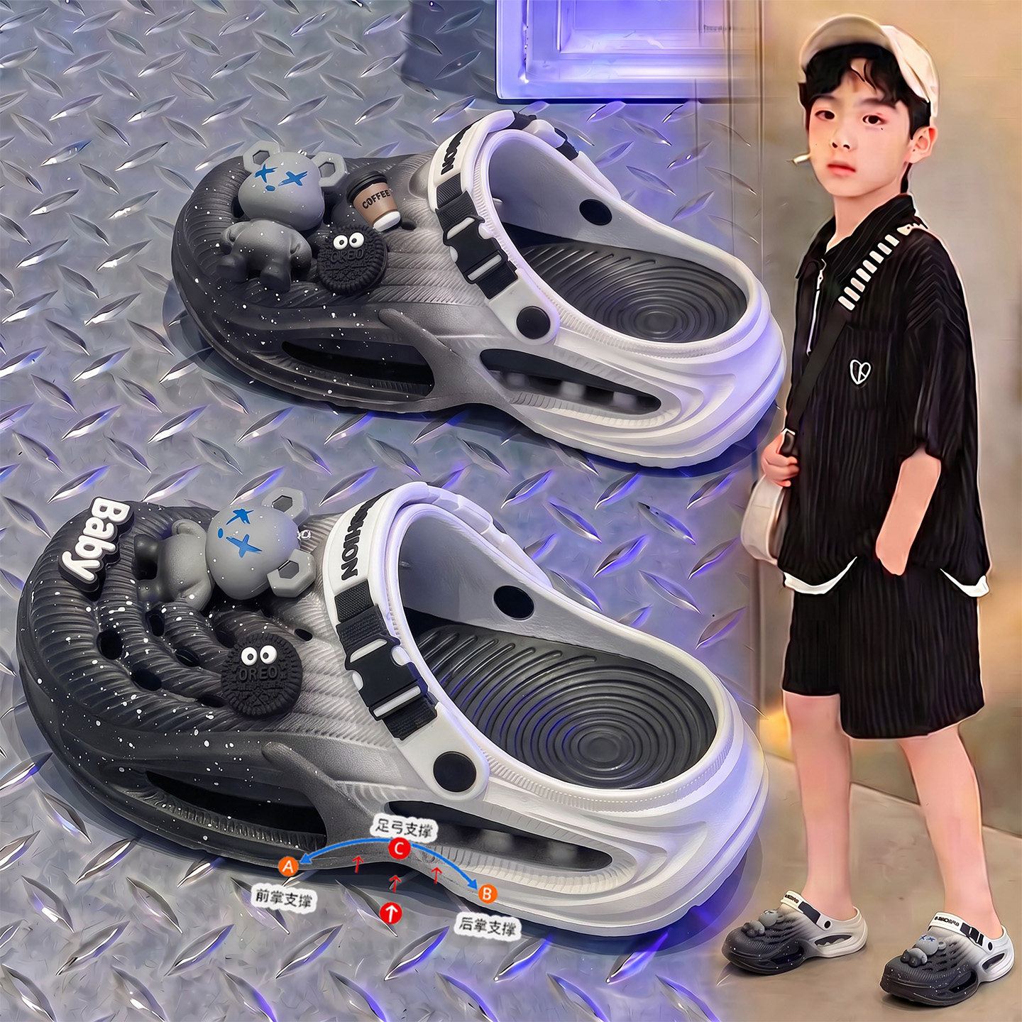足弓支撑儿童洞洞鞋男童夏外穿图片