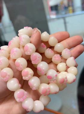 菩提根手工雕刻猫爪手串炭烤绕指柔渐变白玉男女佛珠盘玩手链念珠