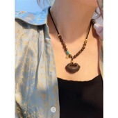 原创设计沉香荷花大如意锁项链搭配精编棋楠沉香毛衣链礼物