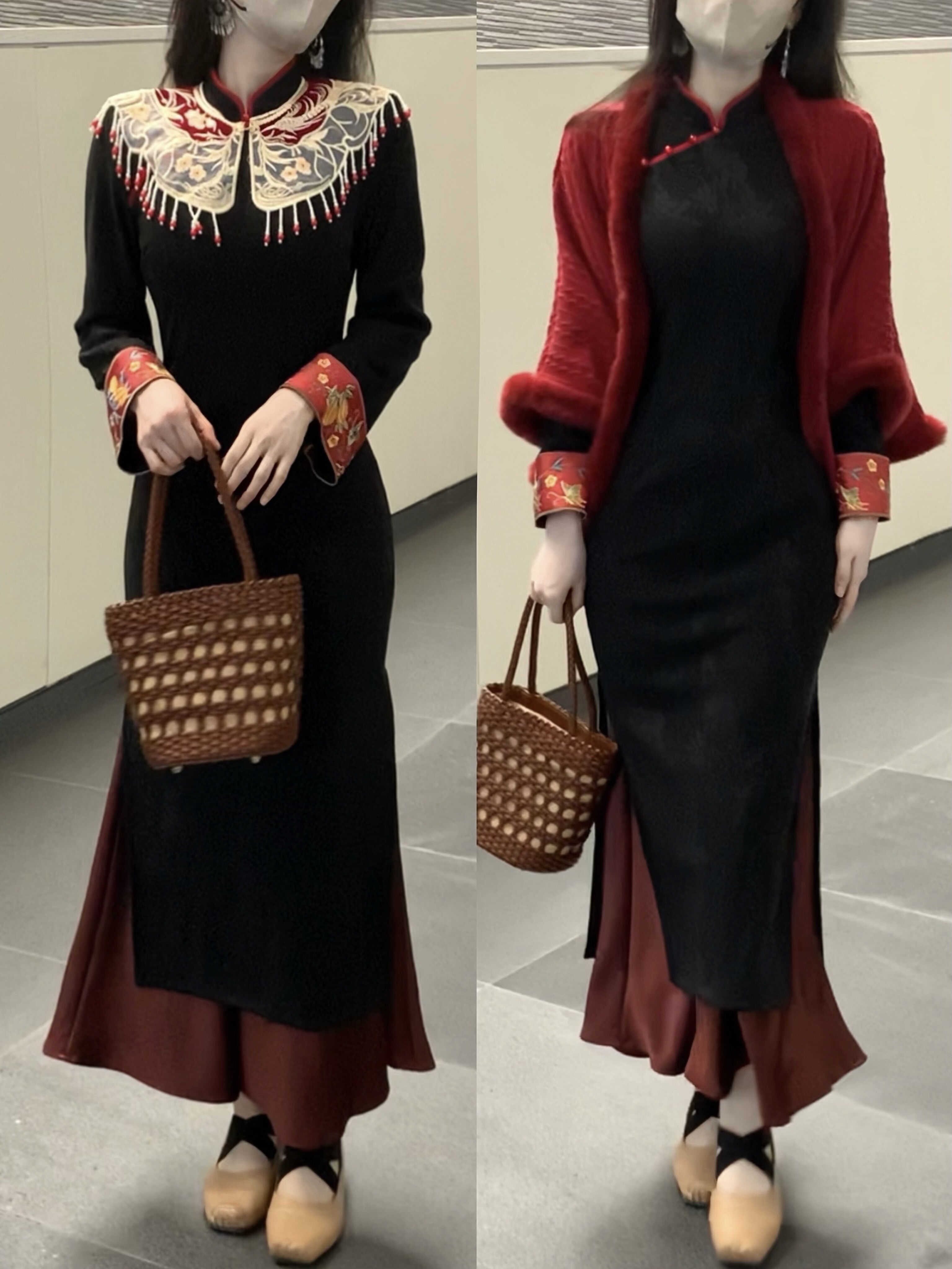 新中式国风黑色宴会复古气质旗袍