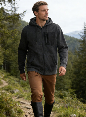 春秋户外大版男士胖哥Beverly Hils Polo Club针织抓绒连帽衫