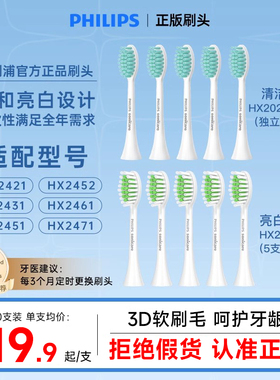 飞利浦电动牙刷HX2025小羽刷替换头HX20系列适用HX2421/2451/2471