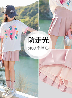 百褶女童半身裙学院风防走光