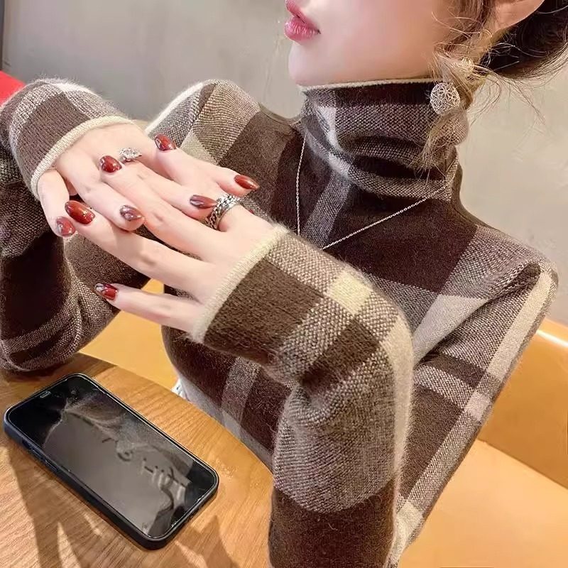 格子高领毛衣女打底衫时髦时尚洋气2025年新款秋冬爆款女士内搭,女装/女士精品,毛衣,淘宝优惠券,粉丝福利购,淘宝优惠卷