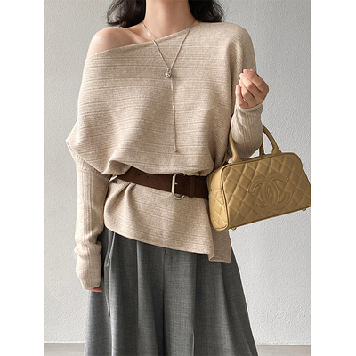 一字肩不规则针织衫女2025新款
