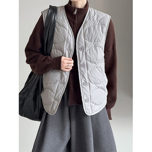 灰色菱格羽绒马甲女款2025新款小个子无袖外套外穿洋气时髦马夹冬