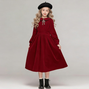 新年冬季女宝红色连衣裙儿童加绒裙子女孩洋气过年生日公主冬裙