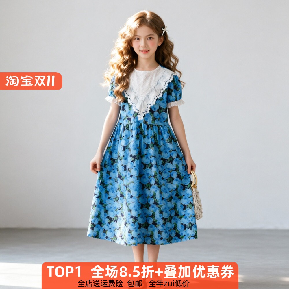 纯棉碎花波西米亚沙滩裙海边女童