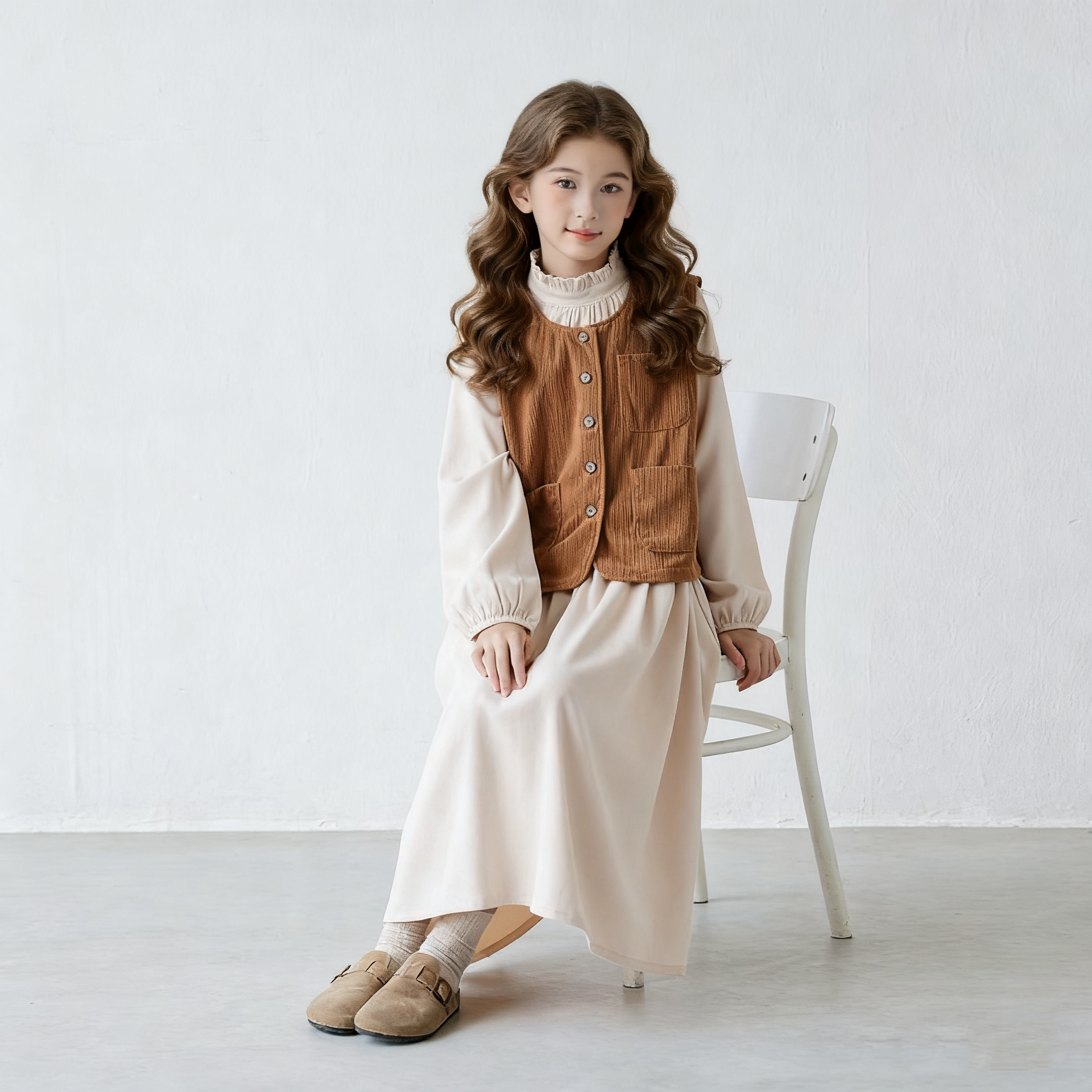 文艺复古女童秋套装2025新款马甲连衣裙两件套中大童小女孩套装裙