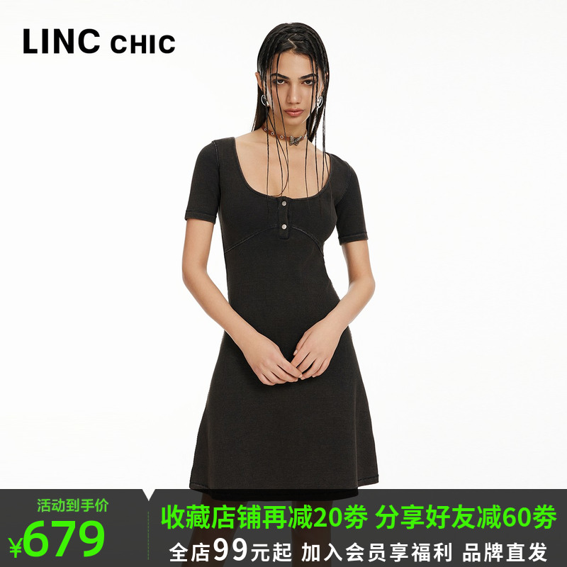 LINCCHIC金羽杰2024年夏季新品机能感半袖针织连衣裙女S242KD239Y