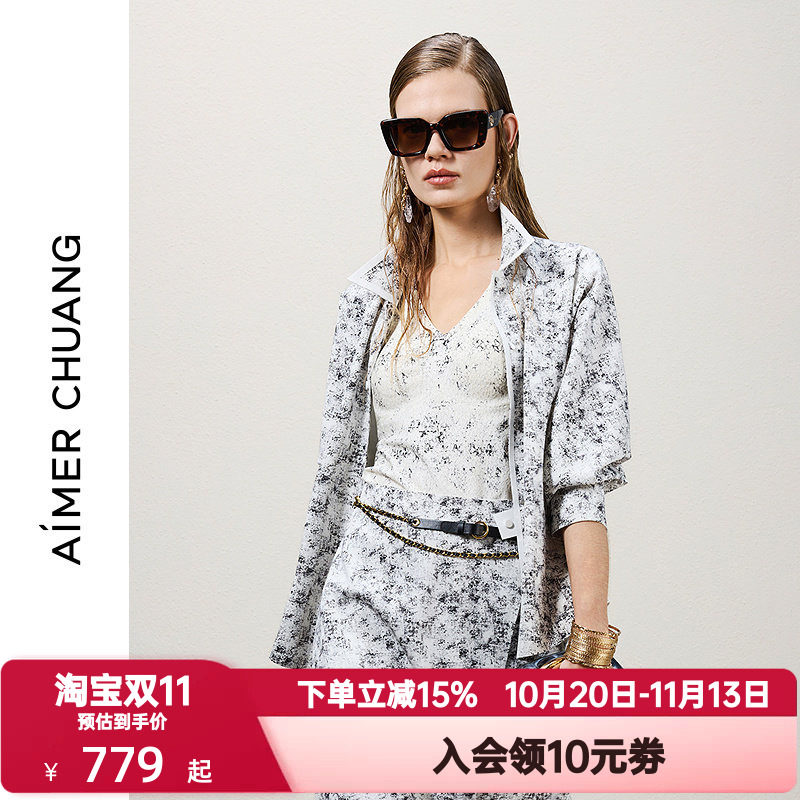 爱慕CHUANG春夏季穿梭10女双面布粘合外穿翻领长袖衬衫CA812291