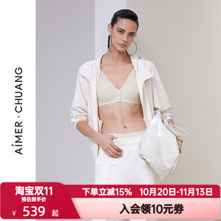 爱慕·CHUANG春秋季原典2女士条绒连帽拉链长袖上衣外套CA452031
