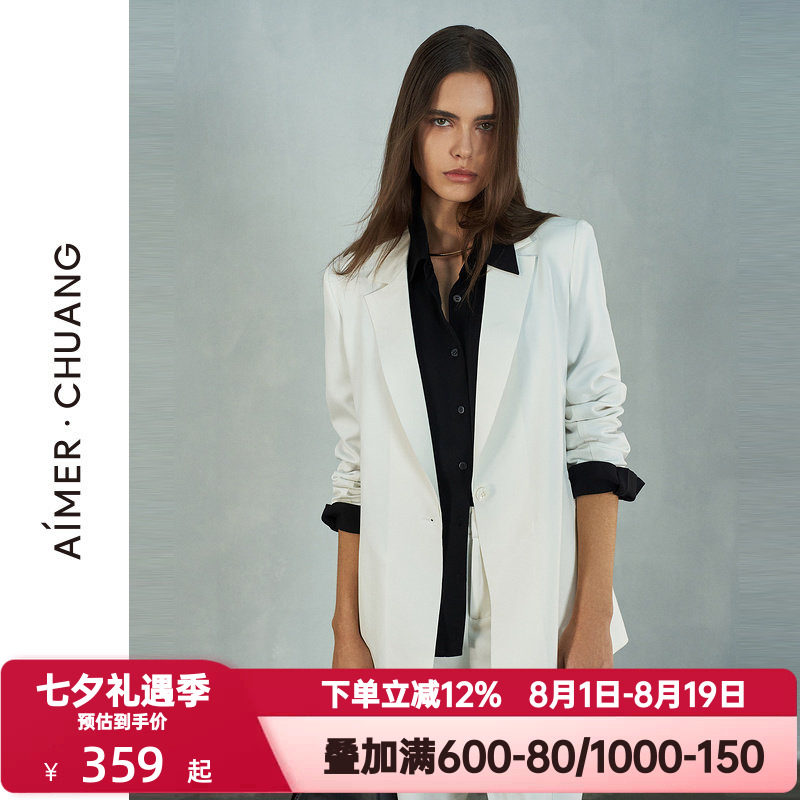 爱慕·CHUANG春秋季外穿女百搭双面布平驳头长袖西服外套CA811282