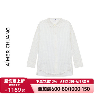 AIMER CHUANG爱慕创时语3女春秋季舒适镂空翻领长袖衬衫CA812331