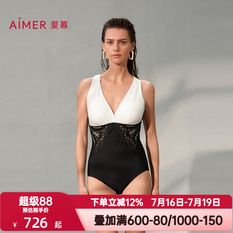 爱慕夏季繁华之上女士泳装沙滩海边游泳性感深V连体泳衣AM689741
