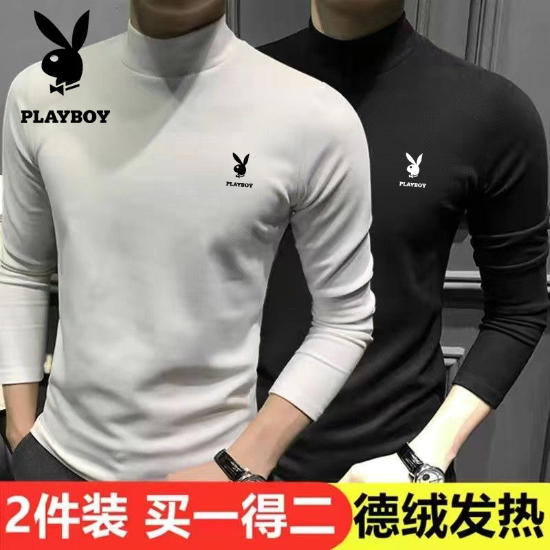 花花公子半高领德绒加厚打底衫男