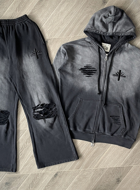 Vertabrae Embroidered  Logo Hoodie 磨烂破洞刺绣卫衣长裤套装