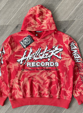 Hellstar Sudios Records Red Hoodie 红色漂染男女休闲连帽卫衣