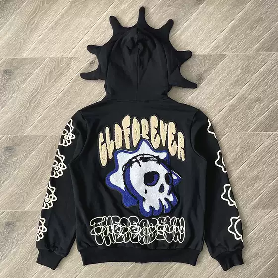Glo Gang the Glory Full Zip Hoodie Drink Embroidery Cartoon Zipper Sweatshirt