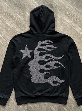 Hellstar Studios vintage washed hoodie 刺绣水钻男女纯棉卫衣