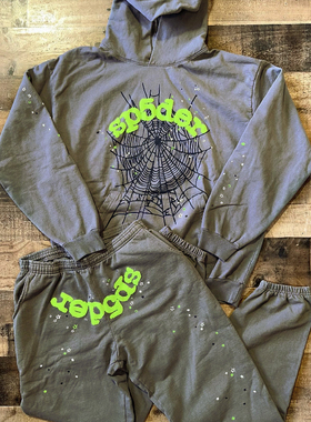 Sp5der 555555 Slate Grey Web Hoodie pants 蜘蛛网长裤卫衣套装