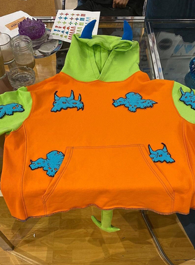 Trippie Redd Demons At Play Black hoodie拼接牛角尾巴恶搞卫衣