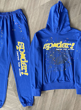 Sp5der 555555 TC BLUE Hoodie pants蜘蛛网男女休闲运动卫衣长裤