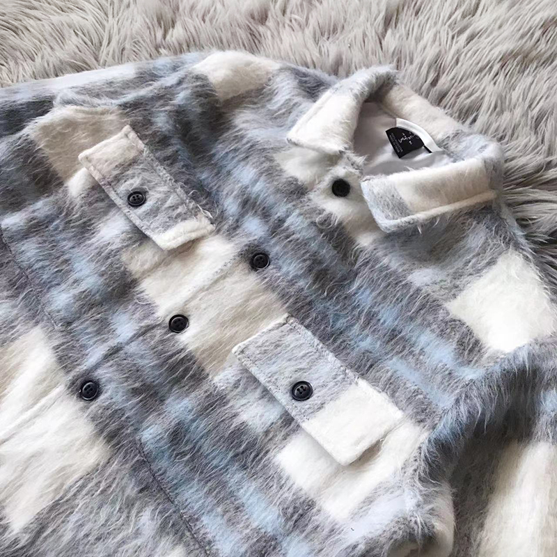 格子衬衫柔和长毛尼ts夹克外套
