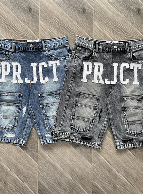 Project Capri Emergency jeans 字母刺绣休闲牛仔短裤