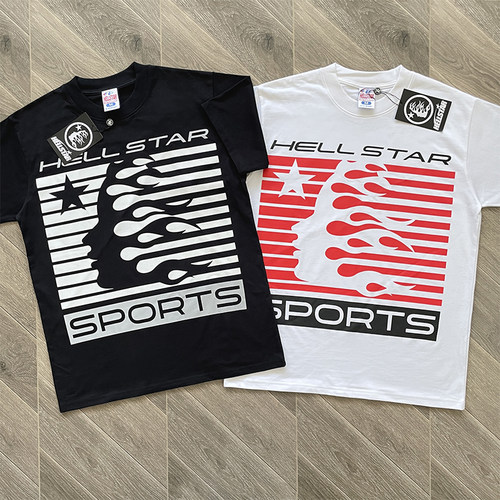 HellStar Studios Tee 火焰字母印花条纹侧脸男女短袖T恤
