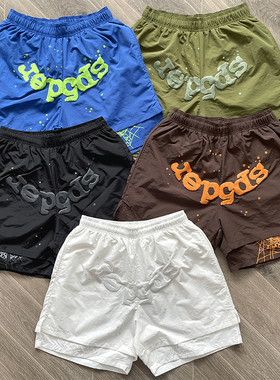 Young Thug 明星同款 Sp5der  555555五星印花男女运动休闲短裤