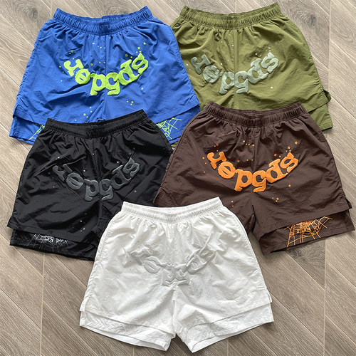 Young Thug 明星同款 Sp5der  555555五星印花男女运动休闲短裤