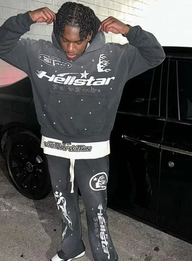 Hellstar Studios flare  flame pants hoodie拼接长裤卫衣套装