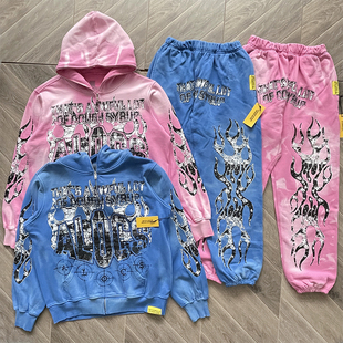 That's A Awful Lot of Cough Syrup火焰印花束脚长裤卫衣套装