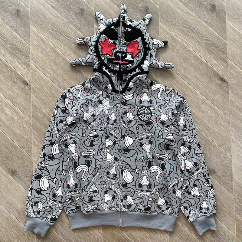 Glo Gang The Glory Full Zip Hoodie饮料卡通印花刺绣拉链卫衣