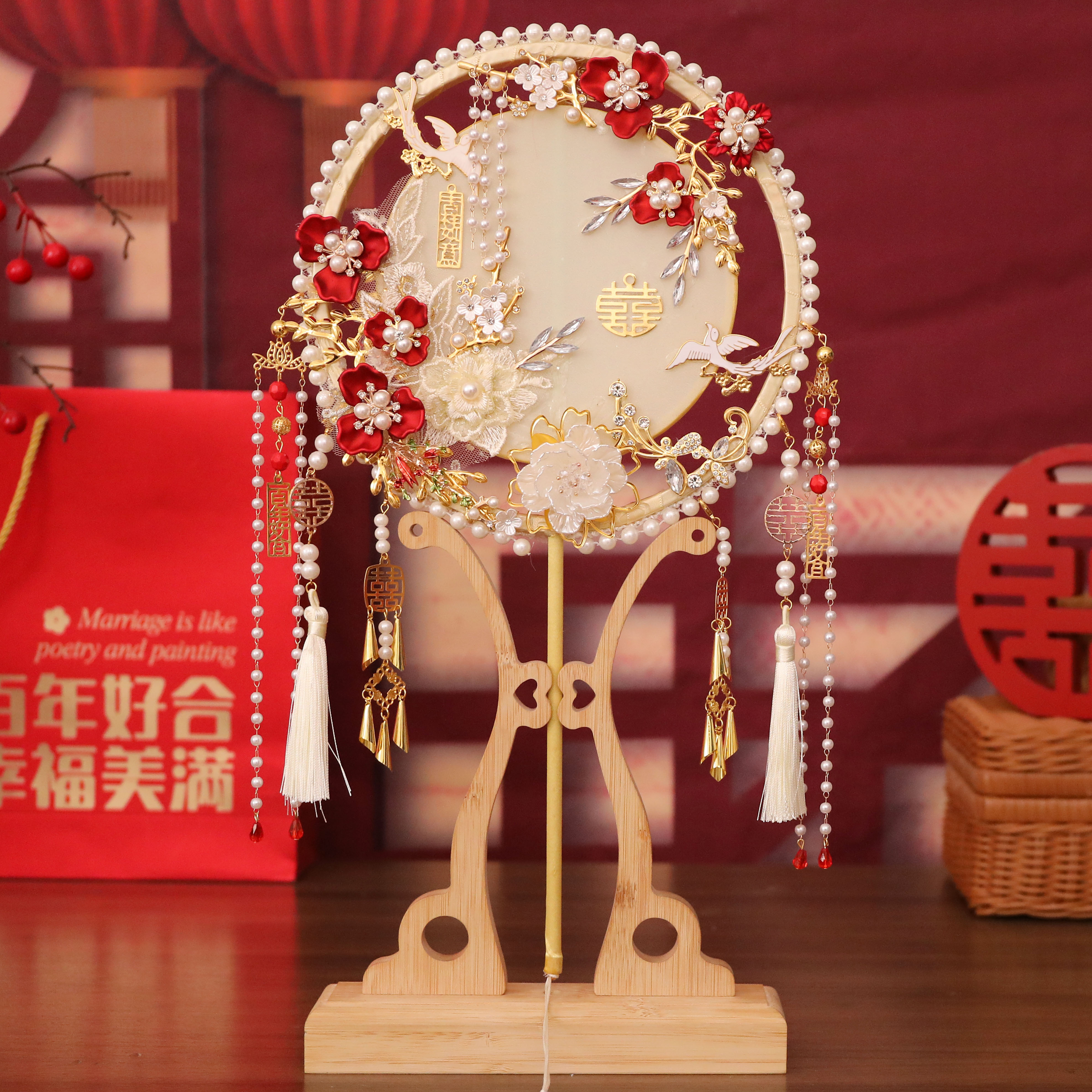 简约团扇结婚新娘diy材料包手工图片
