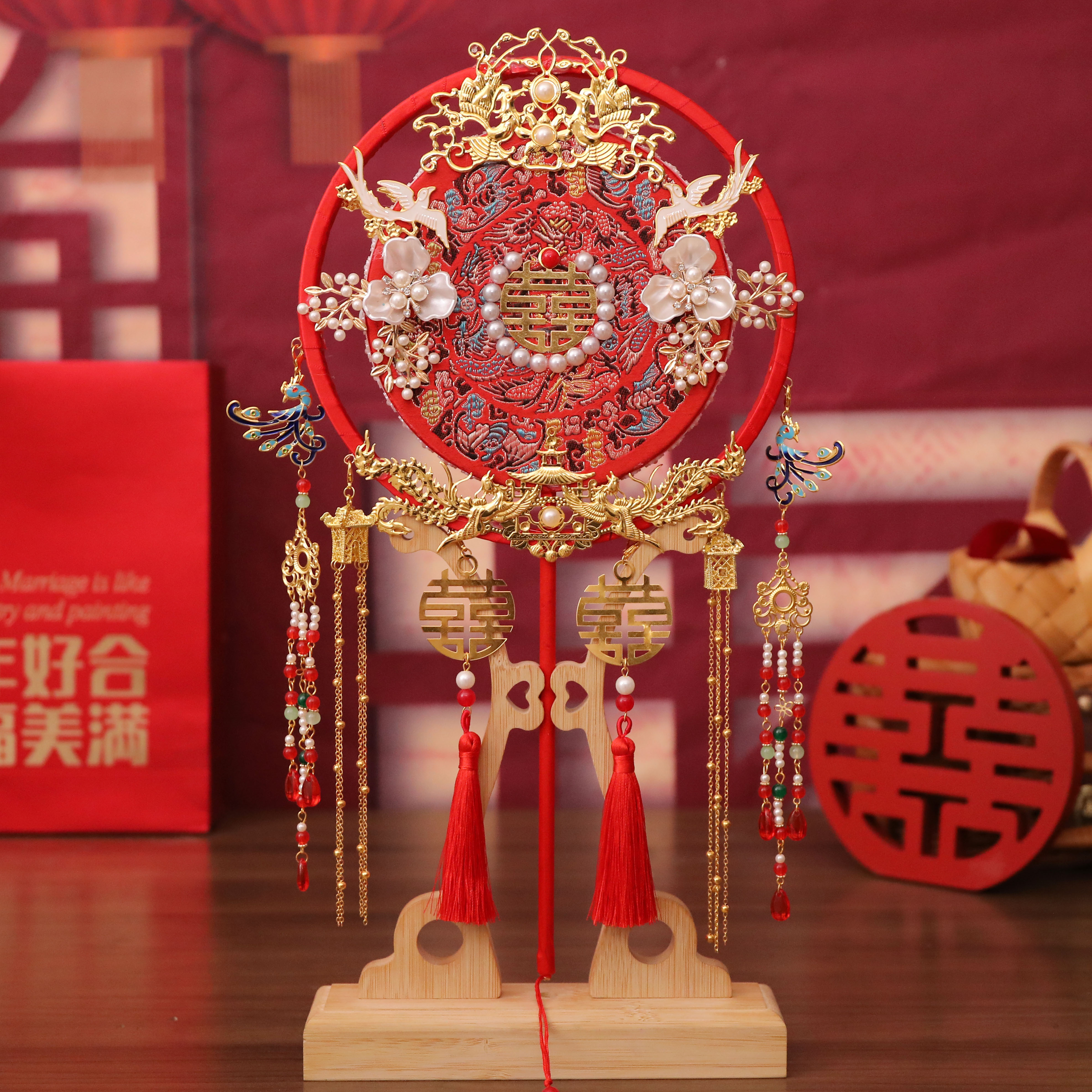 简约团扇结婚新娘diy材料包手工图片