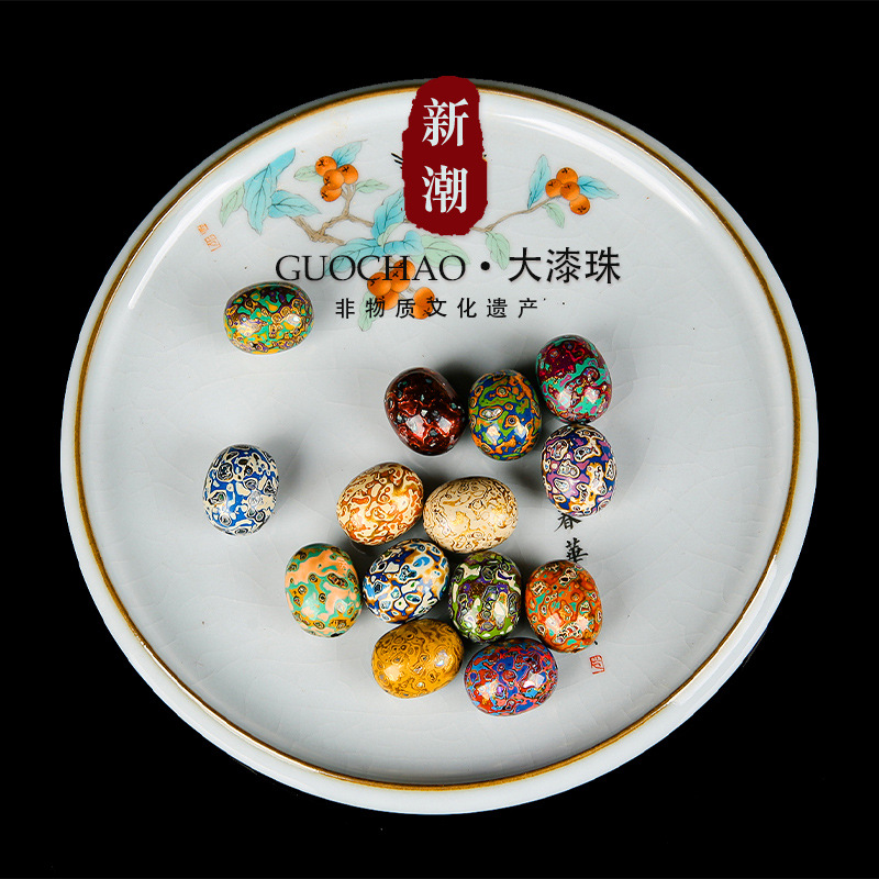 百家论檀大漆珠枣珠手串佛珠diy饰品散珠配饰椭圆形珠