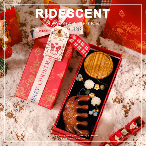 圣诞节礼物送员工养生梳子伴手礼女生女友实用檀木气垫梳定制礼盒